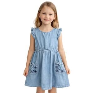 Freestyle Revolution Girls Denim Dress Size 6 Embroidered Pockets Blue